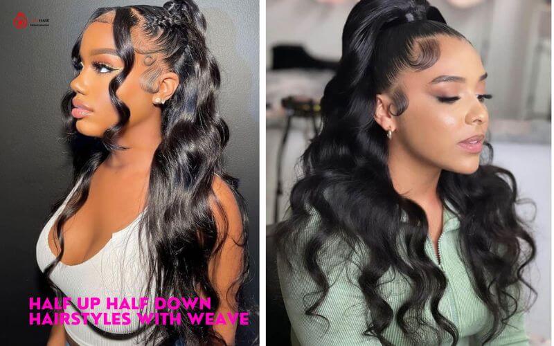 Intro to half up half down hairstyles with weave